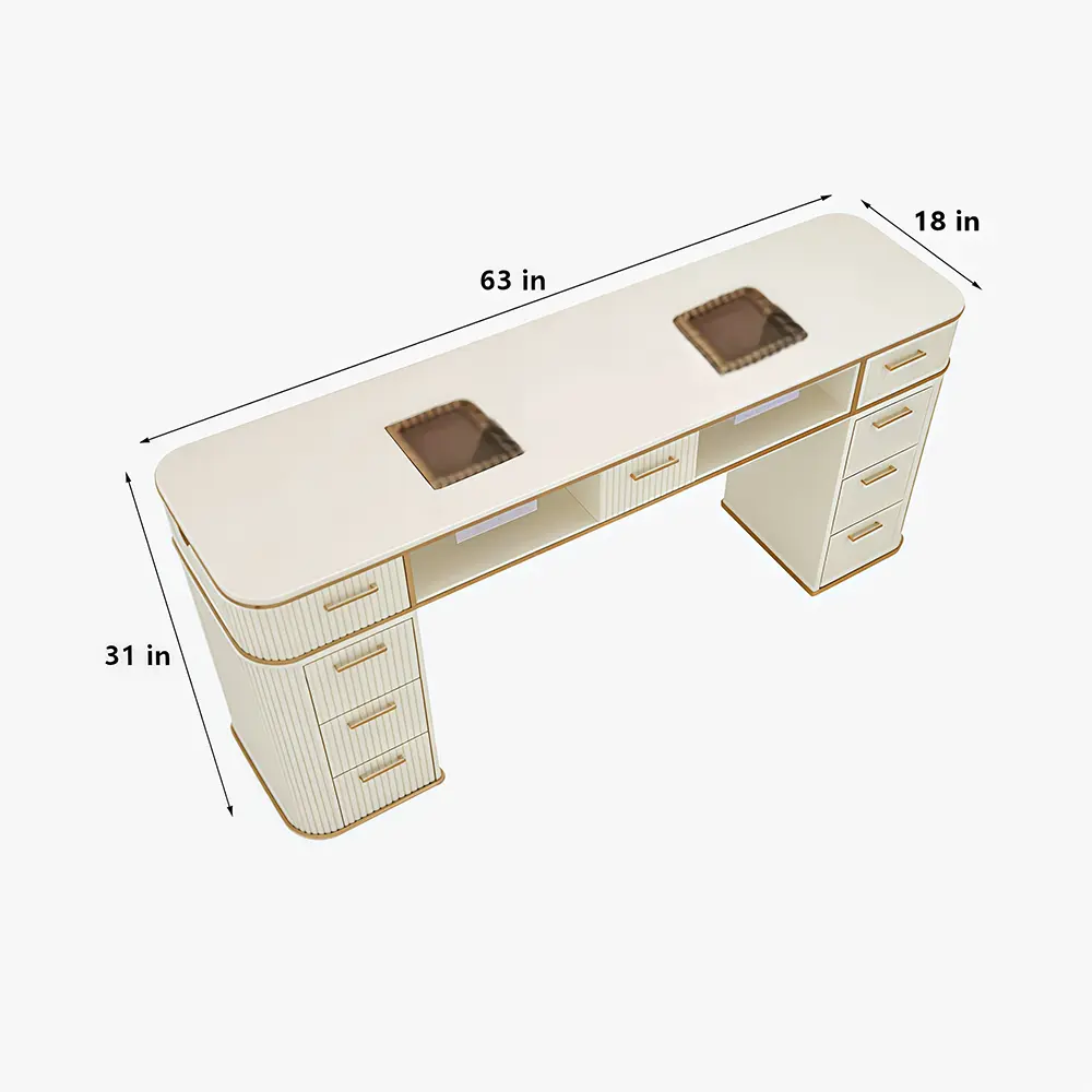 Dark Marble Nail Desk with Vacuum and Lamp - image 7