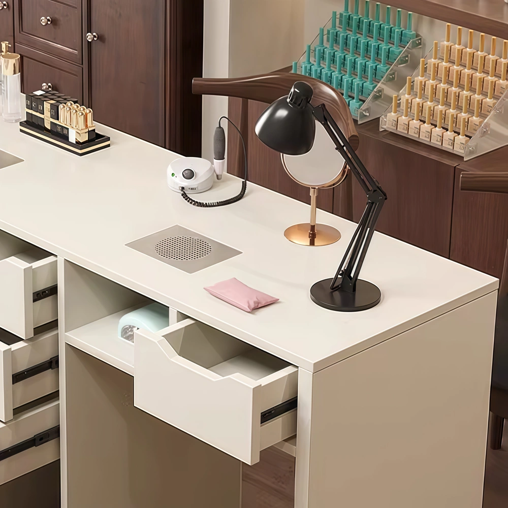 Vintage Cream Marble Nail Desk with Storage - image 4