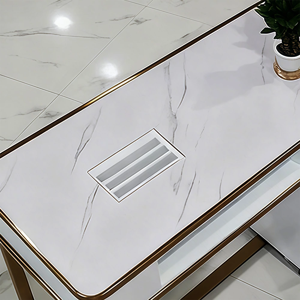 Modern Marble Manicure Desk with Vacuum Drawers - image 4