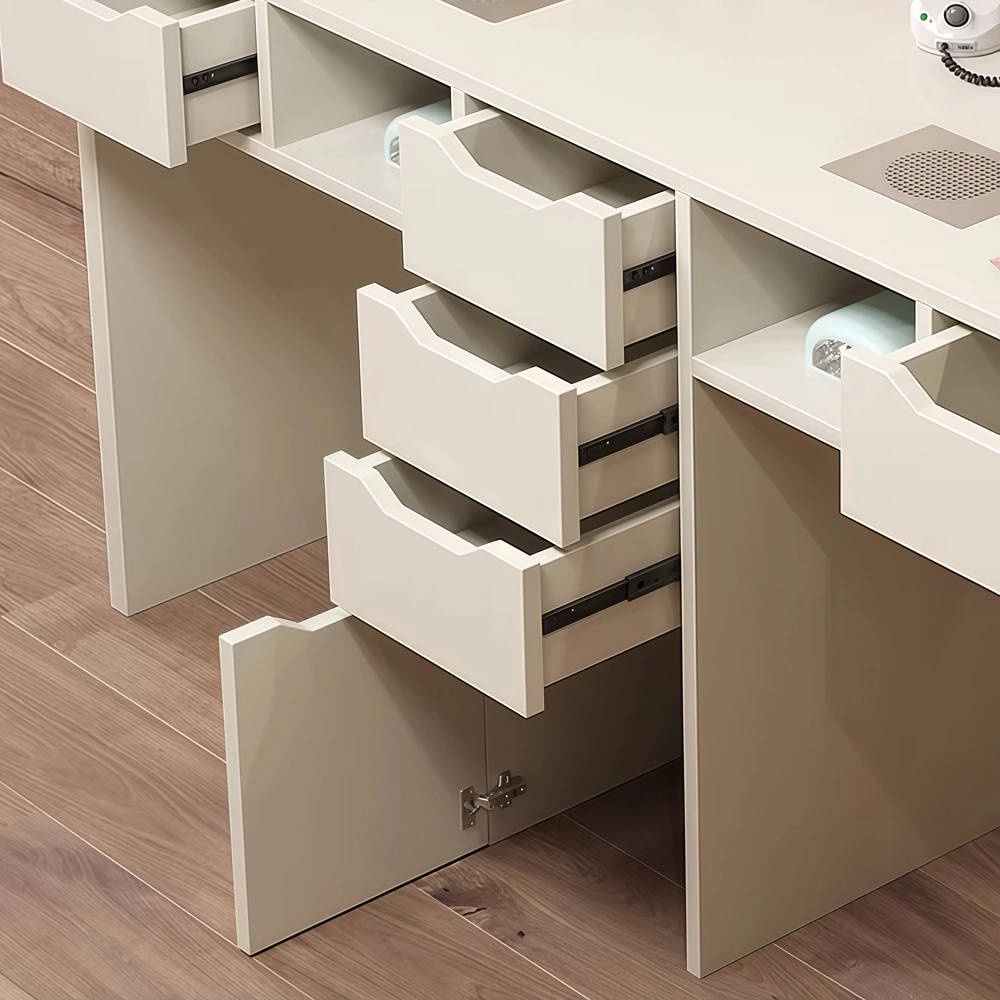 Vintage Cream Marble Nail Desk with Storage - image 5