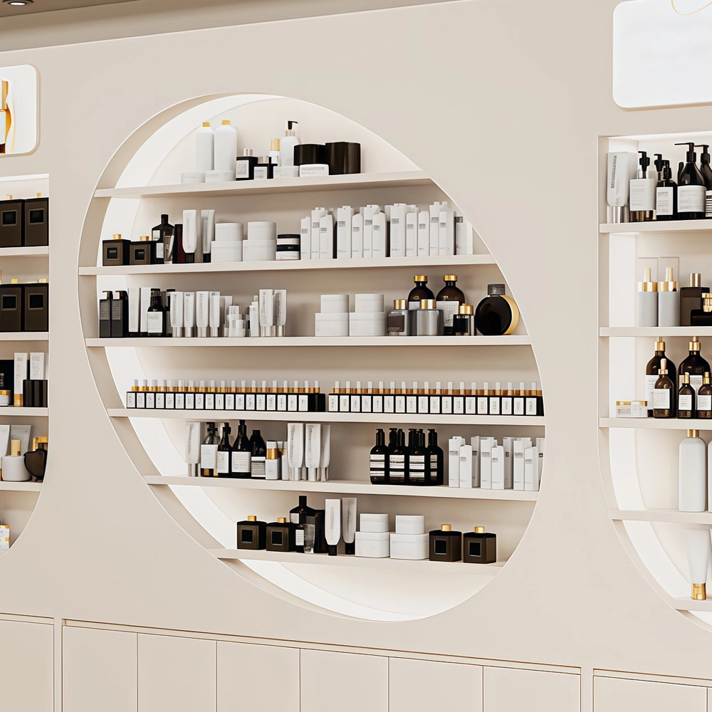 Curved Multi-Tier Display Cabinet for Salon - image 7