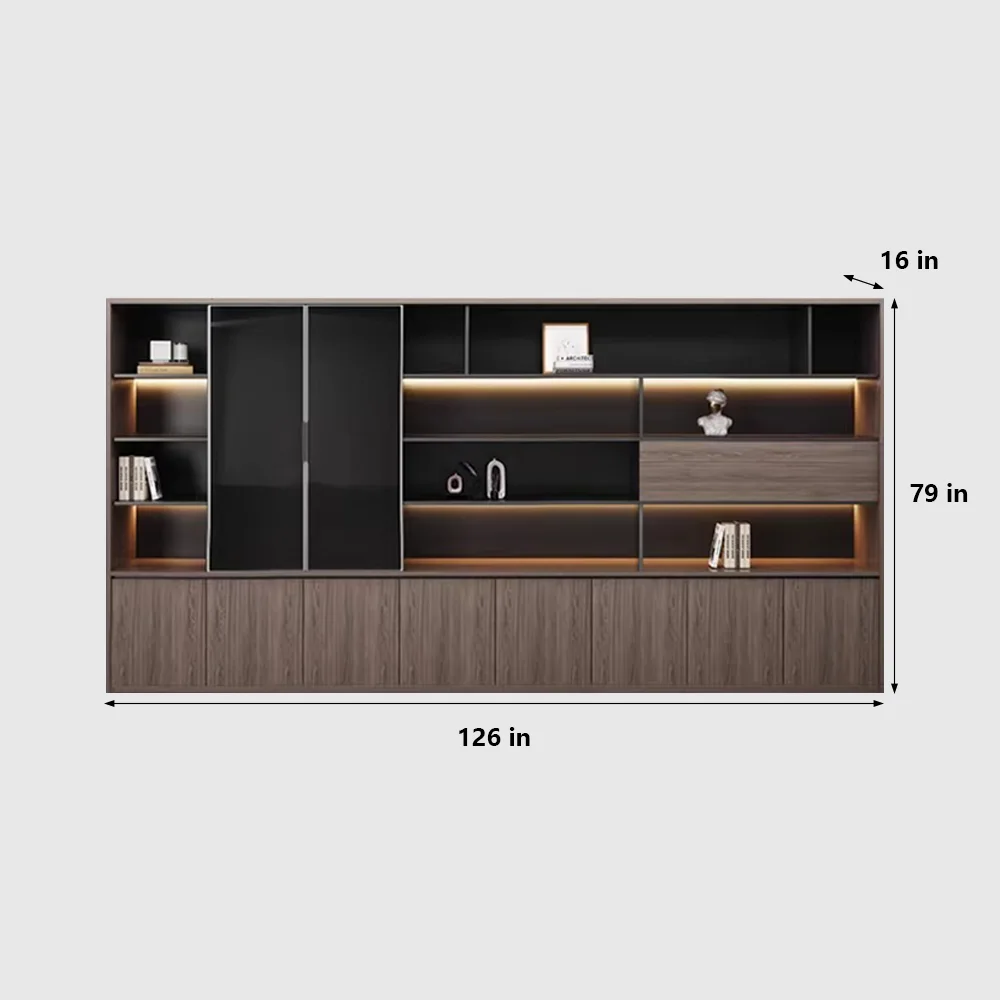 Floor-Standing Wooden Cabinet with File & Display Storage - image 12