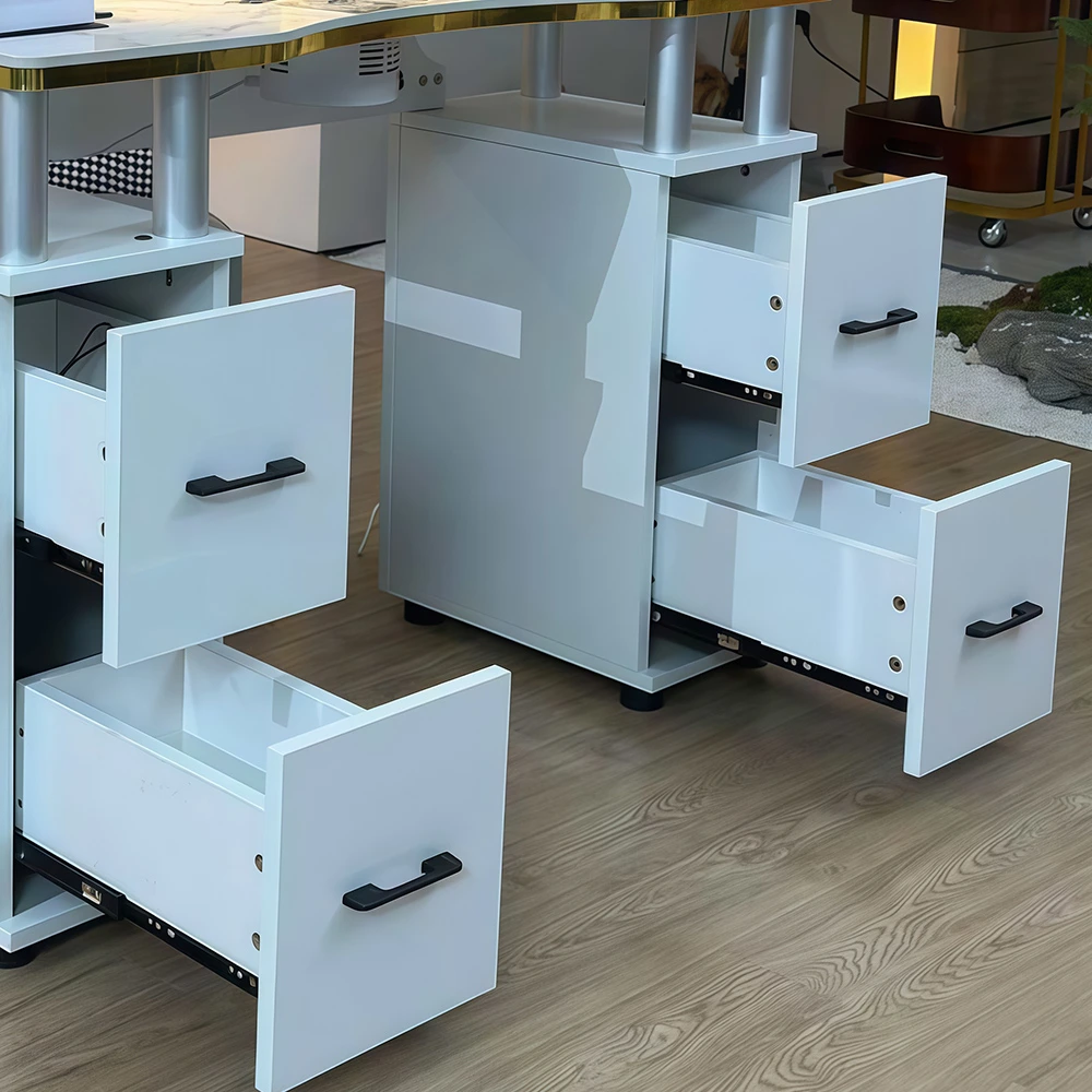 Glossy White Nail Table with Stool Set - image 8