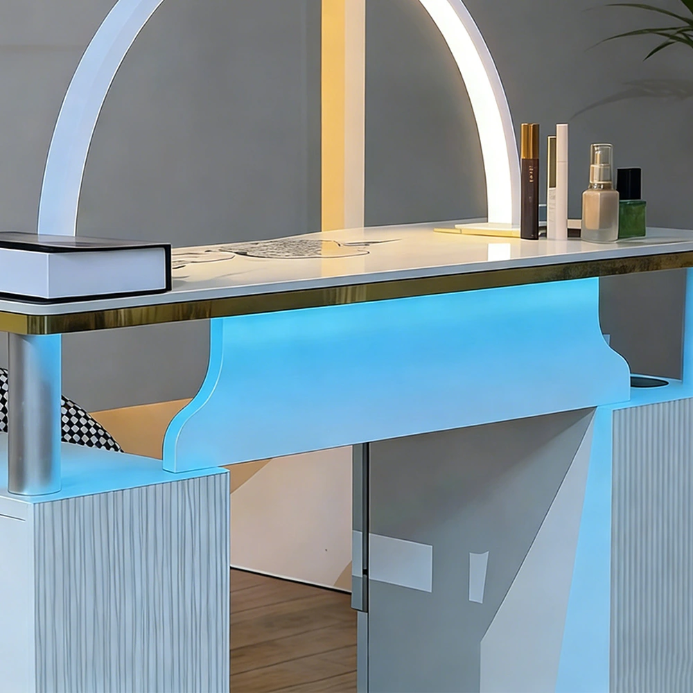Glossy White Nail Table with Stool Set - image 6