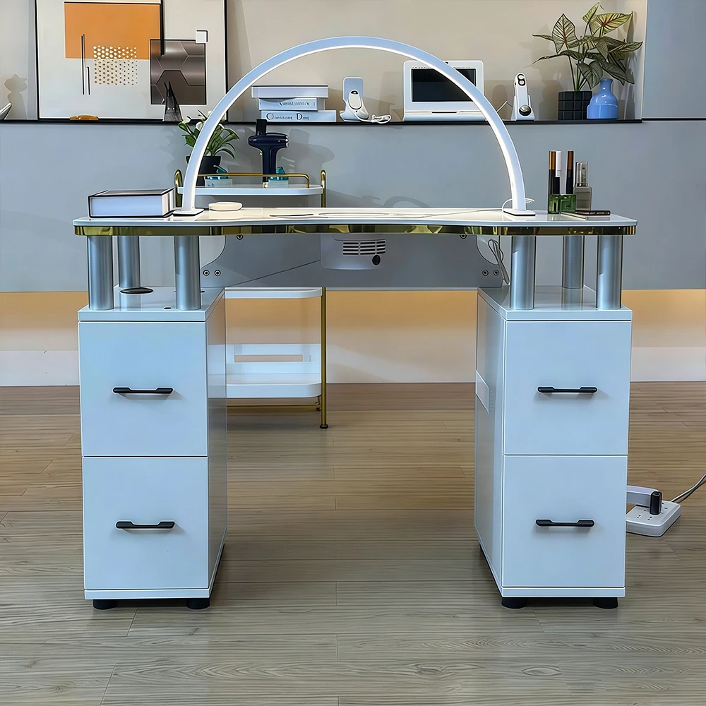 Glossy White Nail Table with Stool Set - image 5