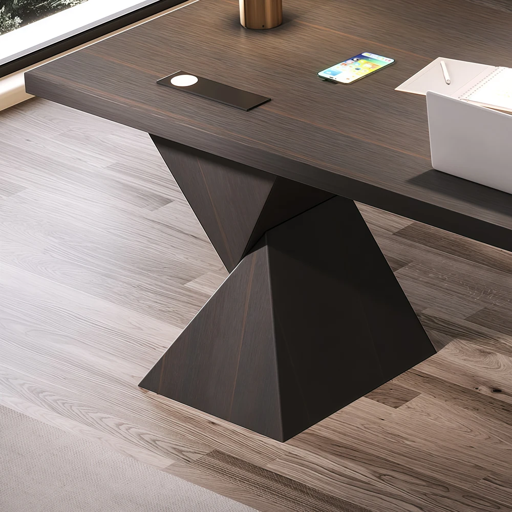Italian Minimalist Desk with Outlet Solid Wood - image 5