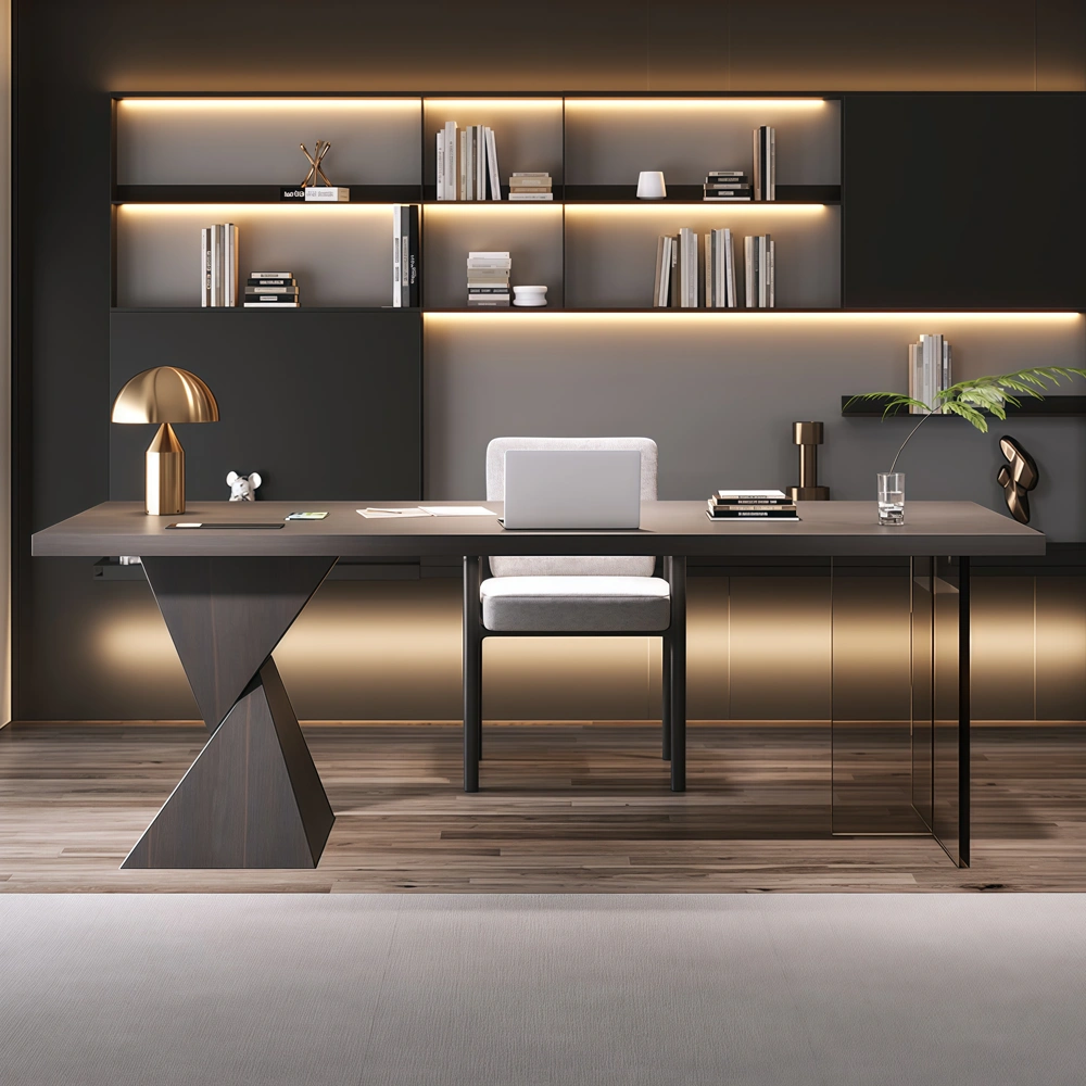 Italian Minimalist Desk with Outlet Solid Wood - image 2