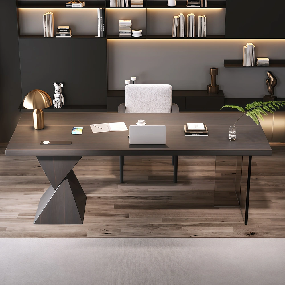 Italian Minimalist Desk with Outlet Solid Wood - image 3