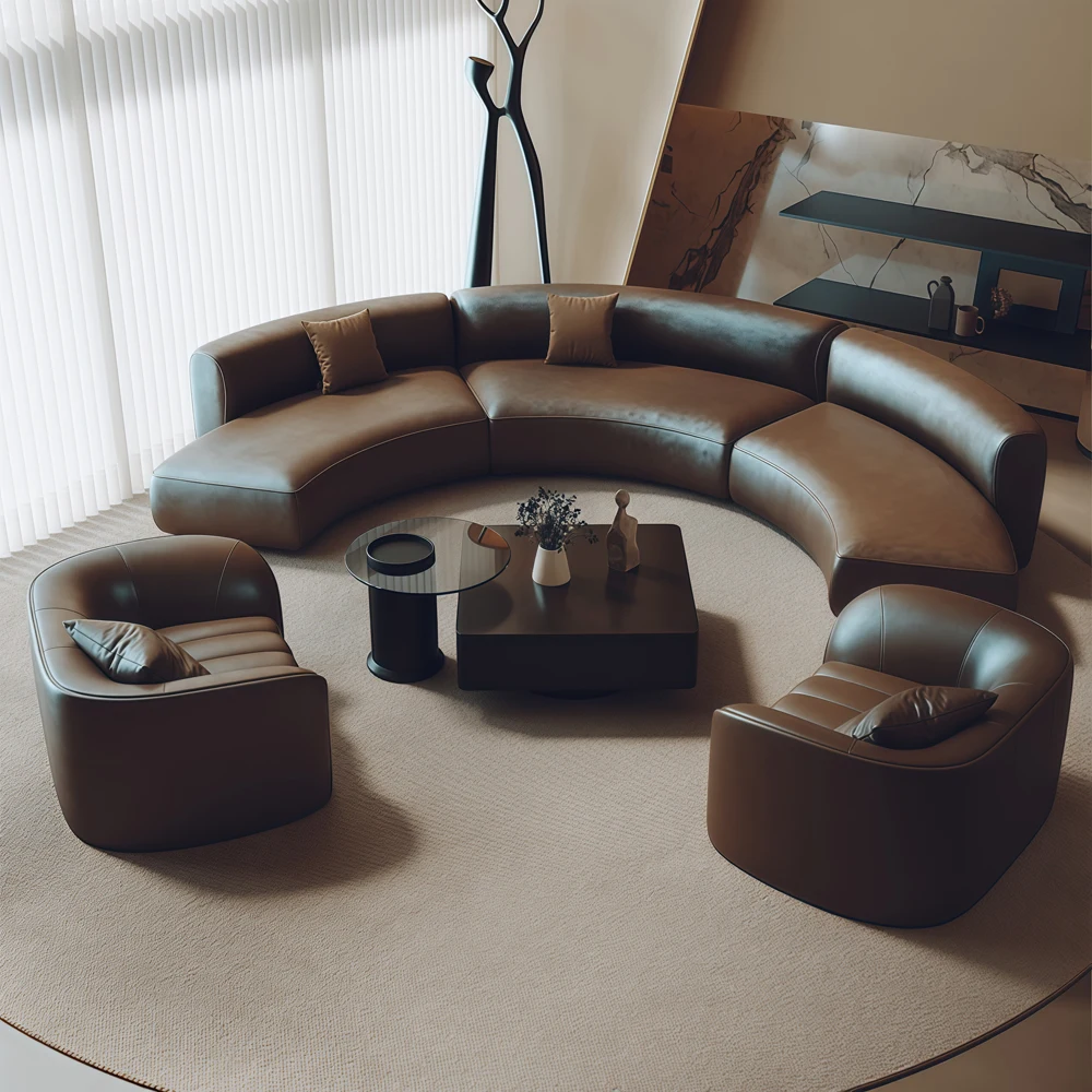 Light Luxury Curved Sofa in Coffee Brown - image 3