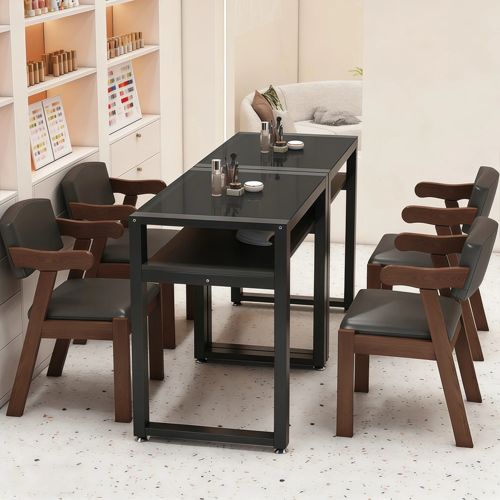 Luxury Glass Wood Nail Desk with Tempered Top - image 2