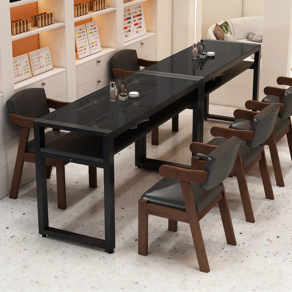 Luxury Glass Wood Nail Desk with Tempered Top - image 3