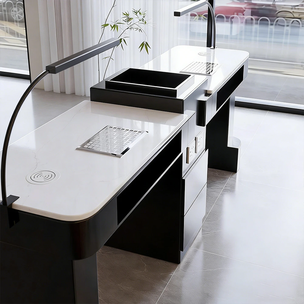 Marble Nail Table with Vacuum and Curing Lamp - image 3