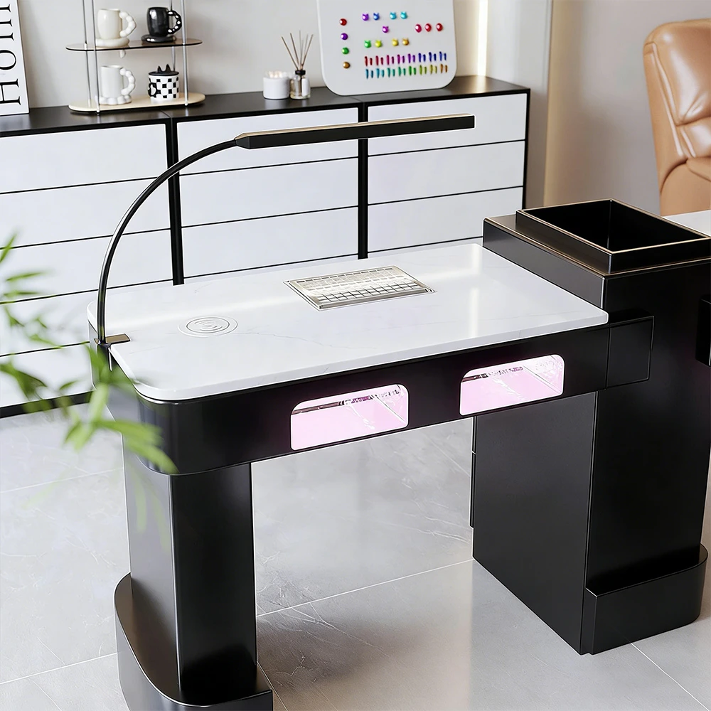 Marble Nail Table with Vacuum and Curing Lamp - image 4