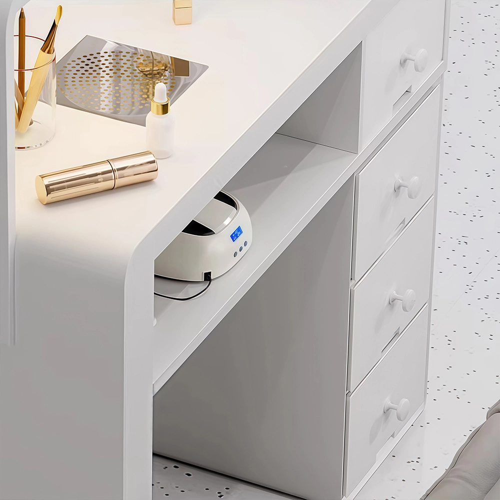 Minimalist Cream Nail Table with Vacuum Light - image 3