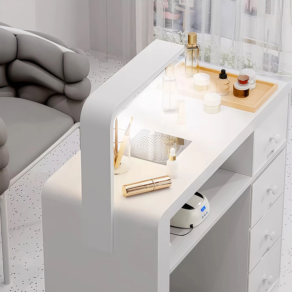 Minimalist Cream Nail Table with Vacuum Light - image 4