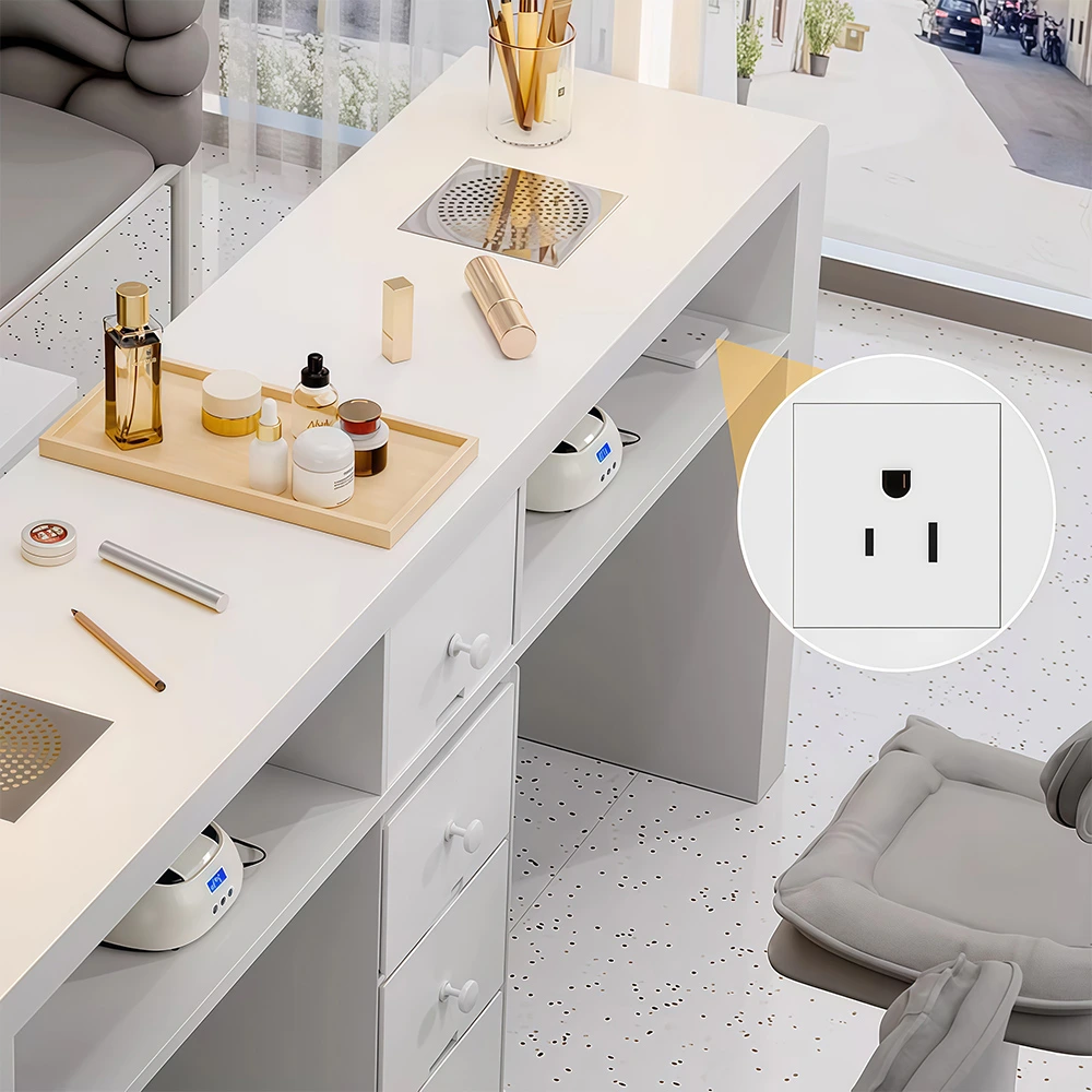 Minimalist Cream Nail Table with Vacuum Light - image 5