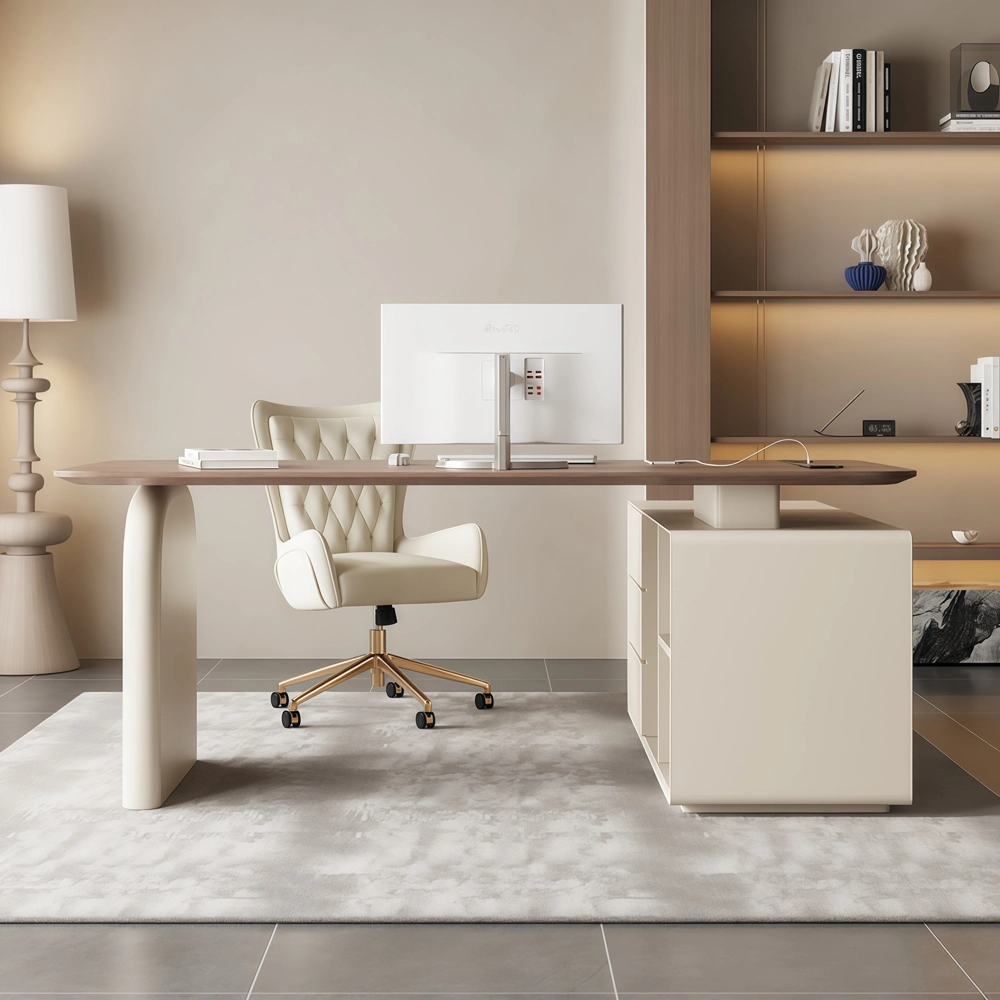 Modern Corner Desk Cream Style Home Office - image 2