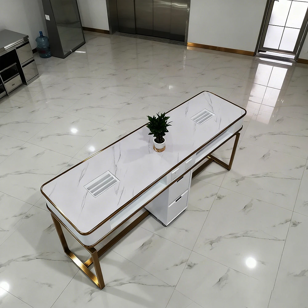 Modern Marble Manicure Desk with Vacuum Drawers - image 3