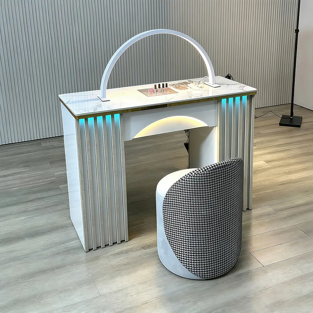 Multifunctional Marble Nail Table with LED Light - image 3