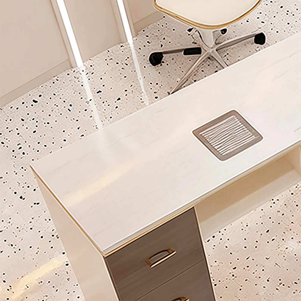 Retro Cream Marble Nail Desk with Storage - image 4