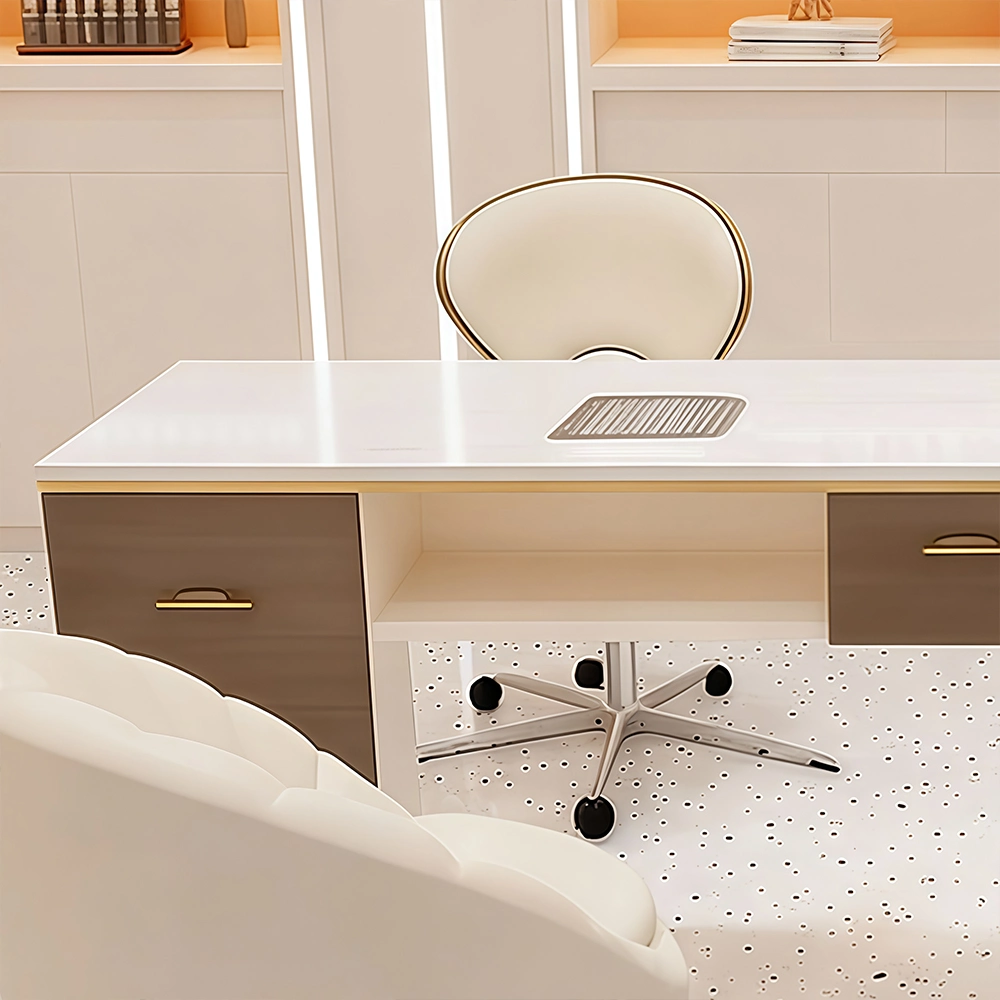 Retro Cream Marble Nail Desk with Storage - image 5
