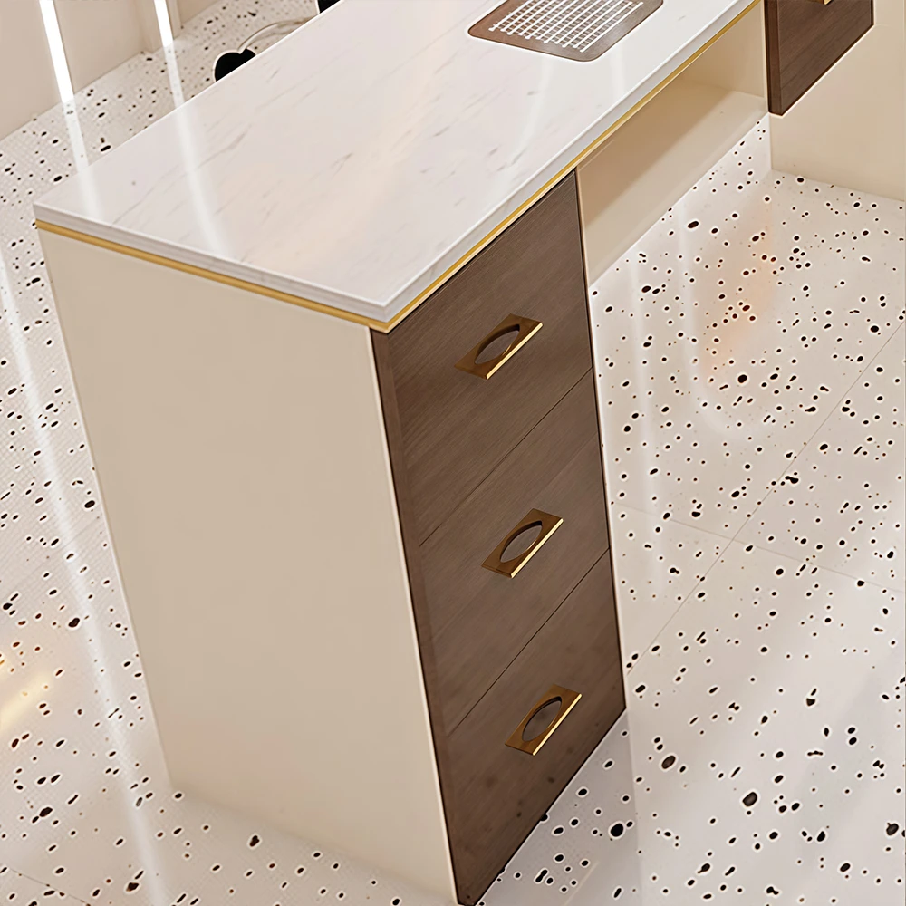 Retro Cream Marble Nail Desk with Storage - image 6