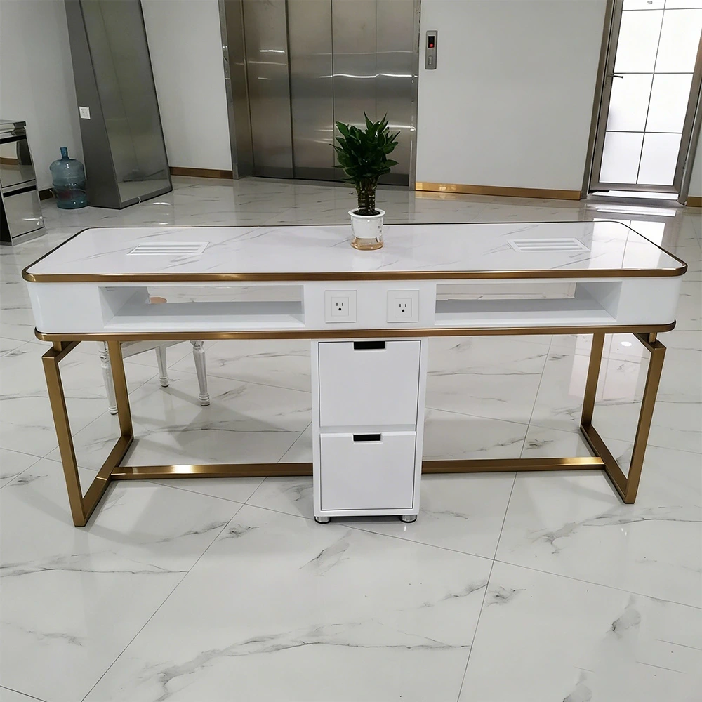 Modern Marble Manicure Desk with Vacuum Drawers - image 2