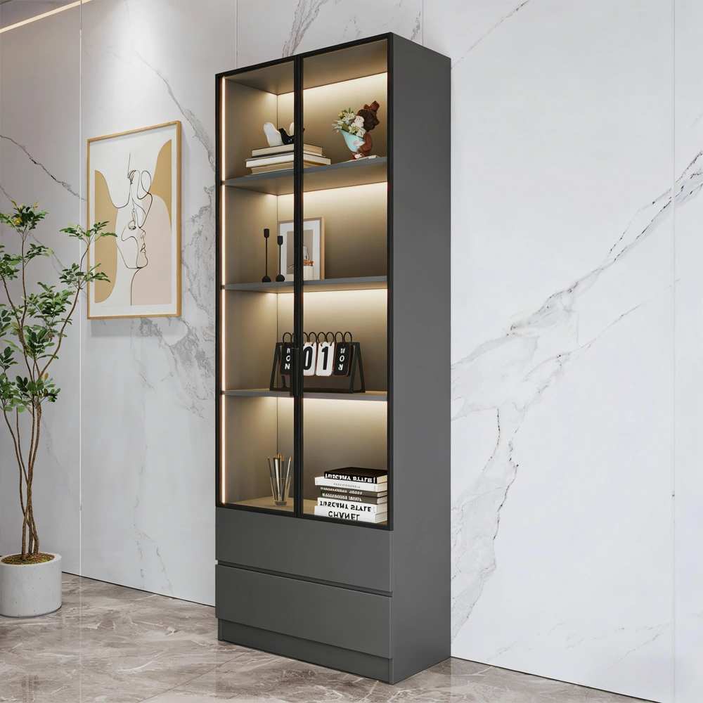 Bookcase with Glass Doors for Display Storage - image 2