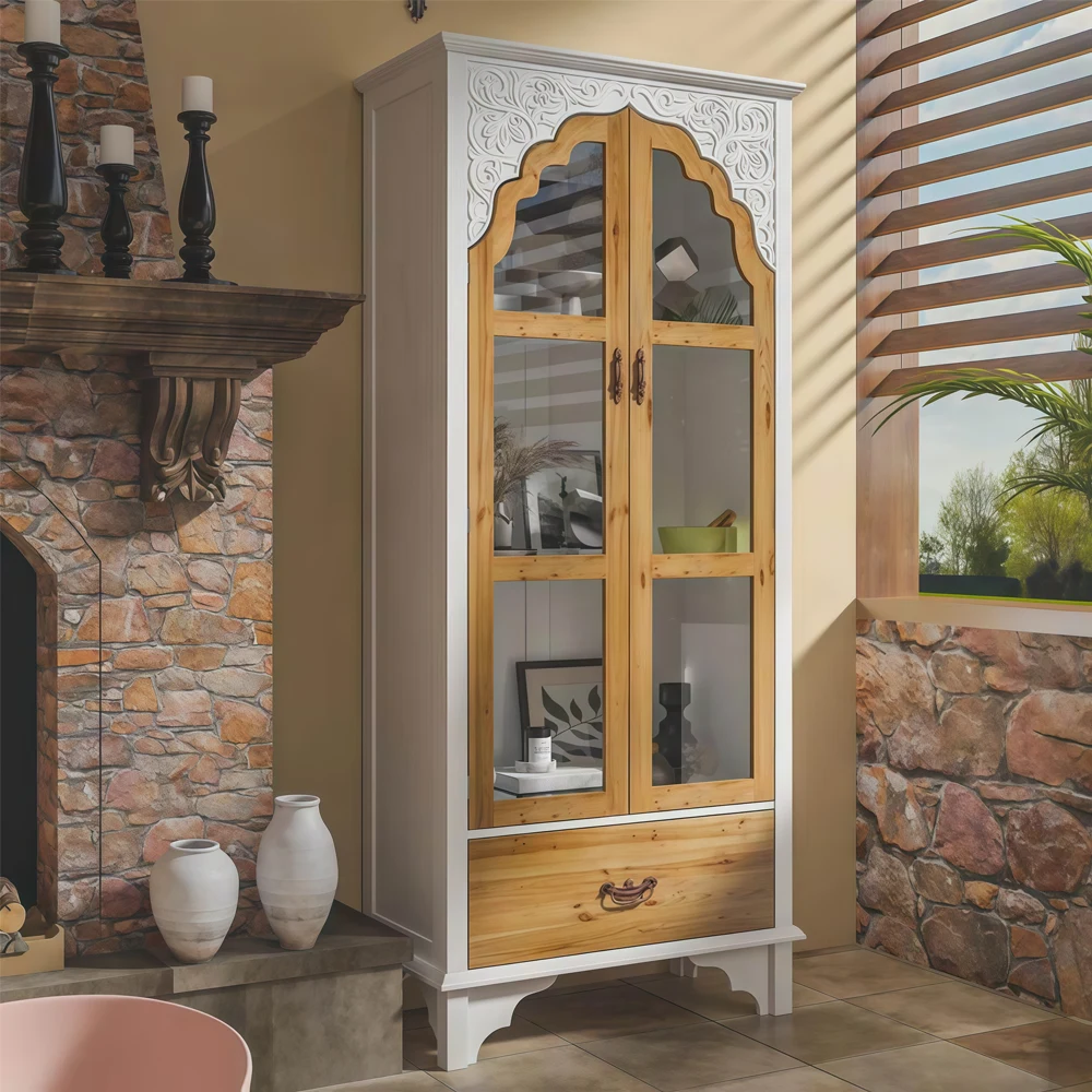 Vintage Solid Wood Carved Glass Display Cabinet - image 2