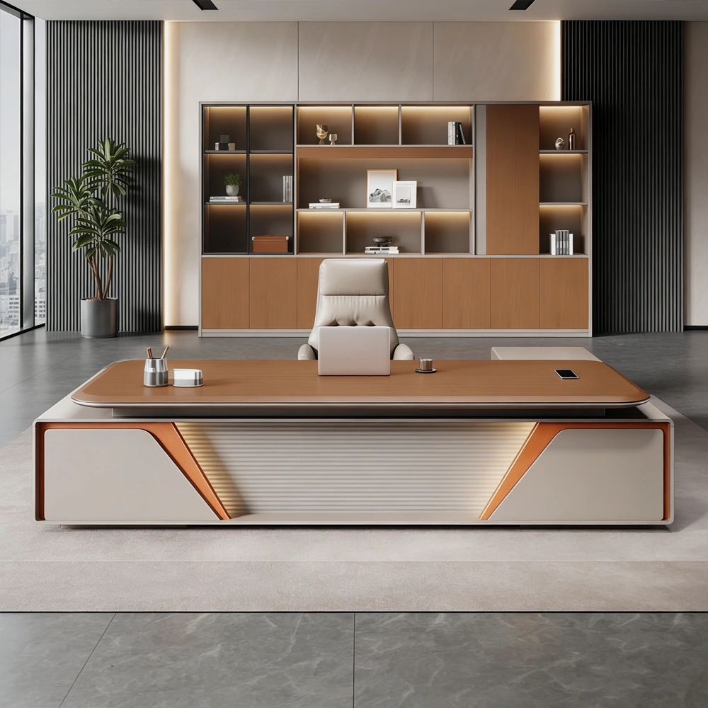 Sleek Executive Desk with Artistic Splicing Front Design - image 4