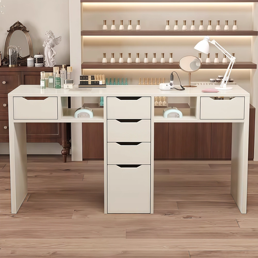 Vintage Cream Marble Nail Desk with Storage - image 3