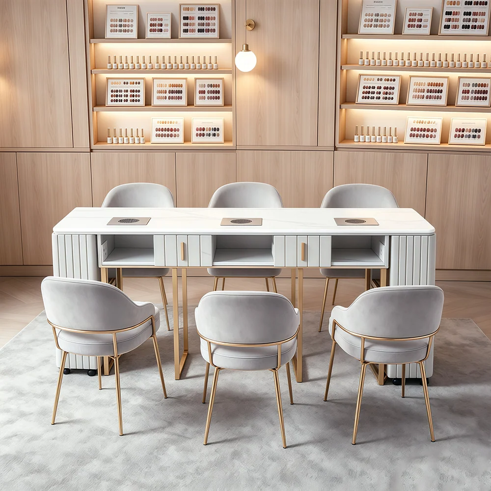 Multi-Seat Marble Manicure Desk Set - image 3