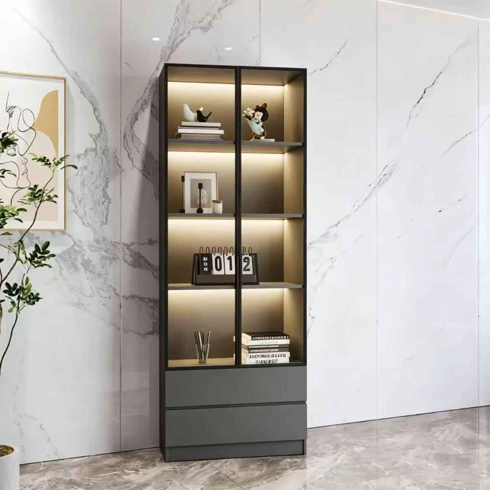 Bookcase with Glass Doors for Display Storage - image 3