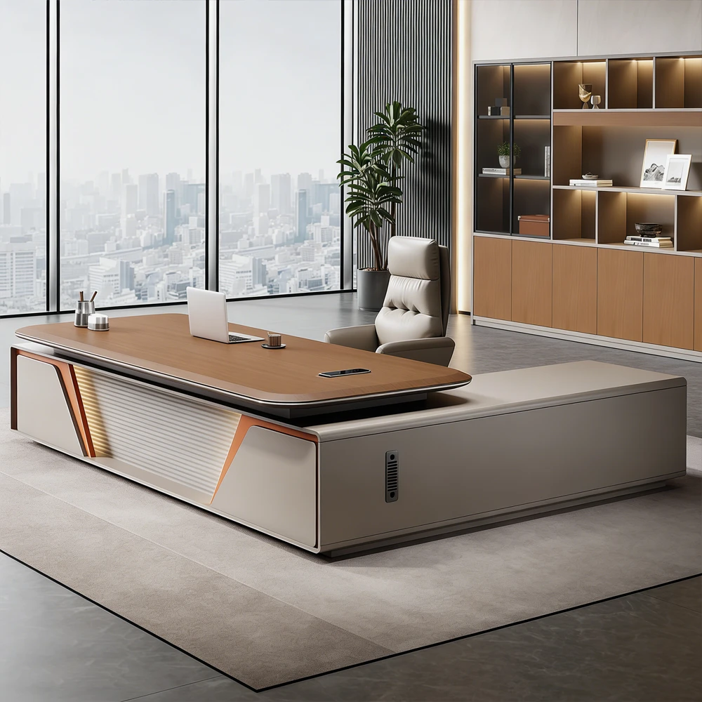 Sleek Executive Desk with Artistic Splicing Front Design - image 3