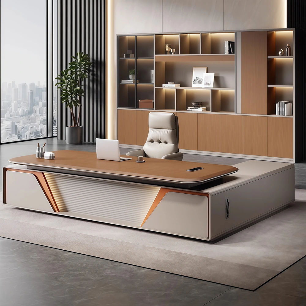 Sleek Executive Desk with Artistic Splicing Front Design - image 2