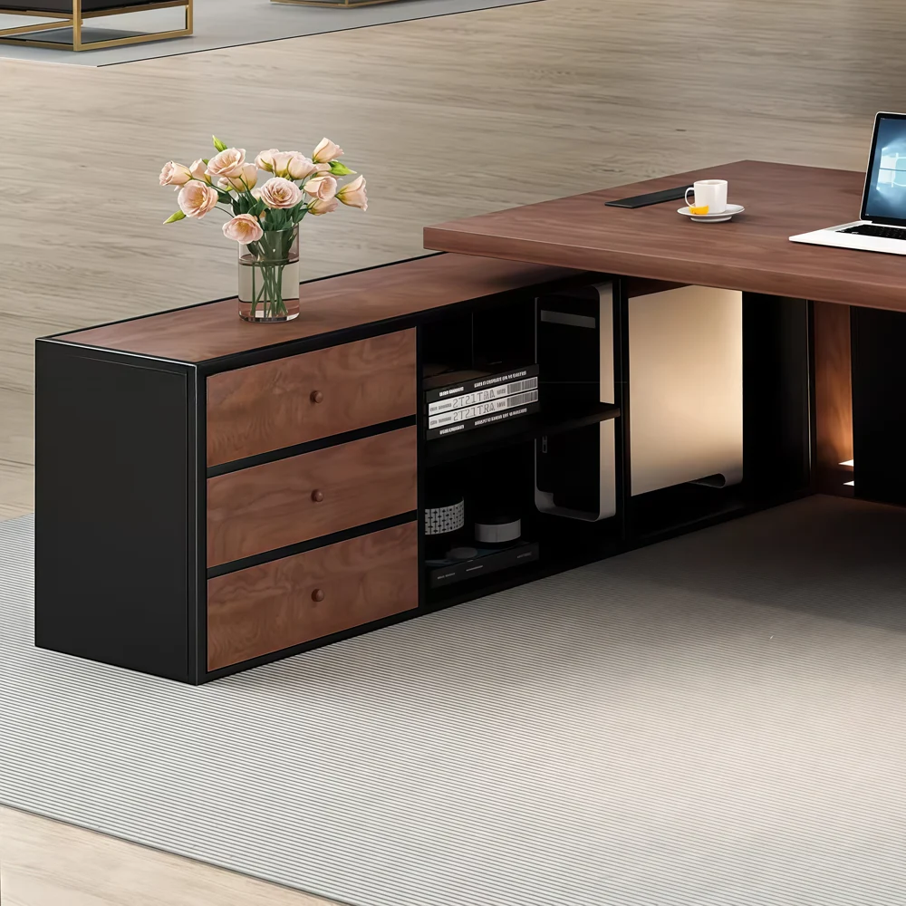 Solid Black Walnut Executive Desk with Cabinet - image 4