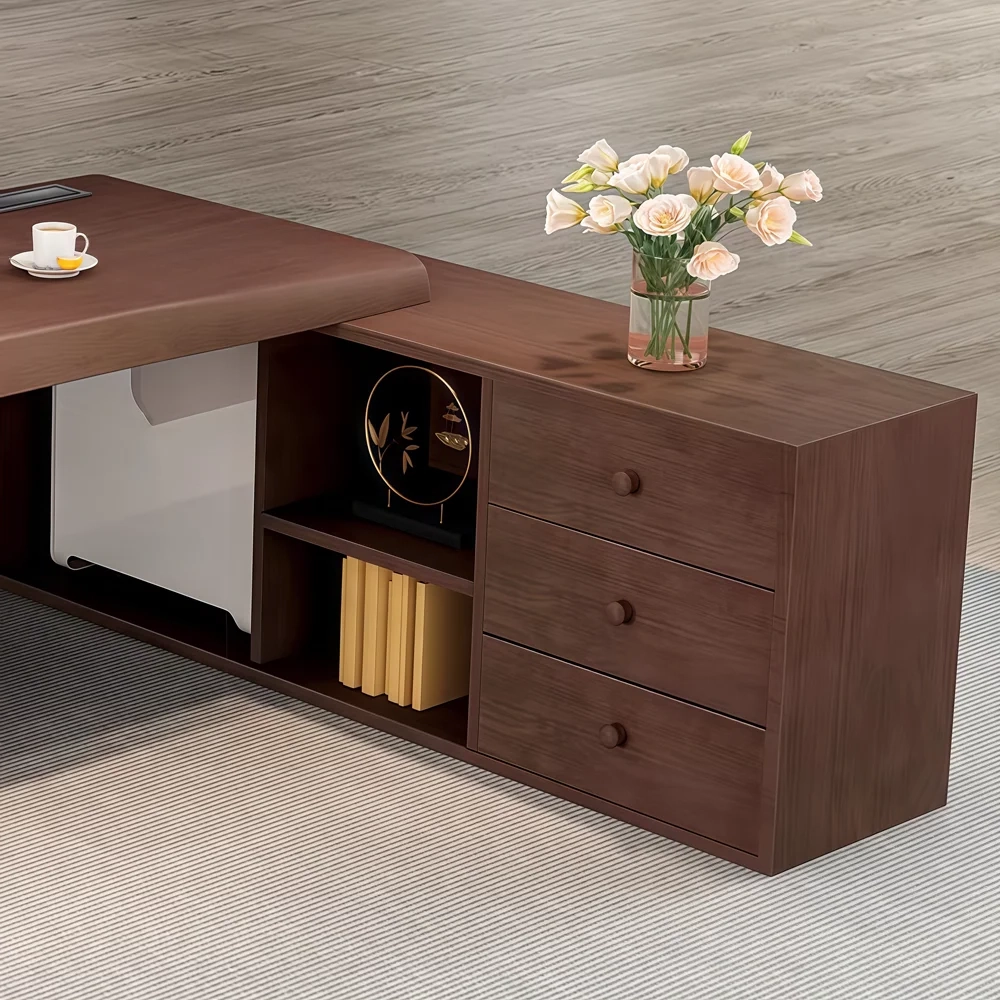 Solid Wood Executive Desk with Side Cabinet - image 4