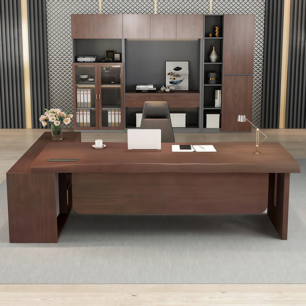 Solid Wood Executive Desk with Side Cabinet - image 2