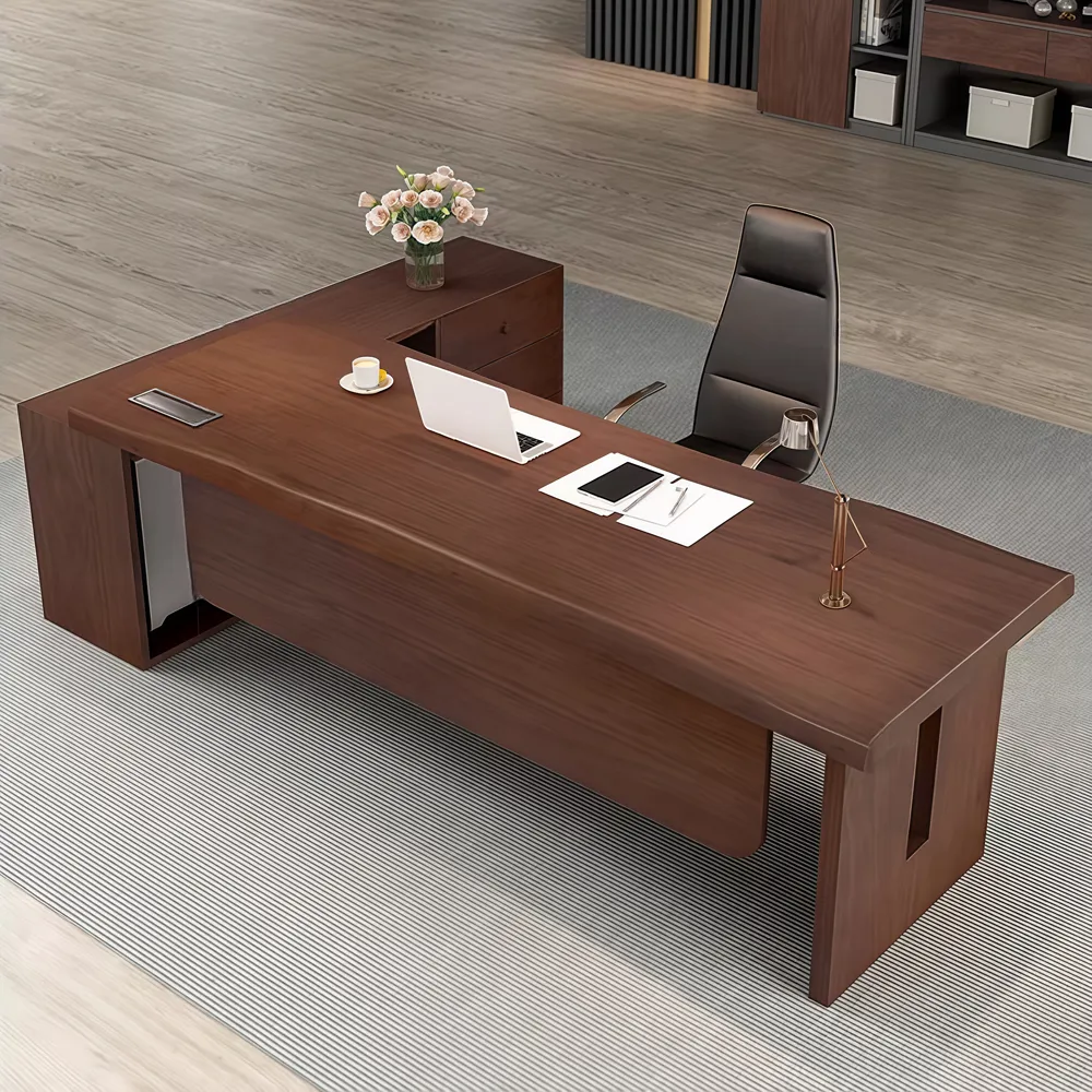 Solid Wood Executive Desk with Side Cabinet - image 3