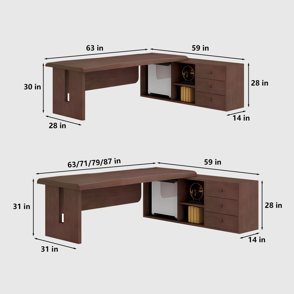 Solid Wood Executive Desk with Side Cabinet - image 7