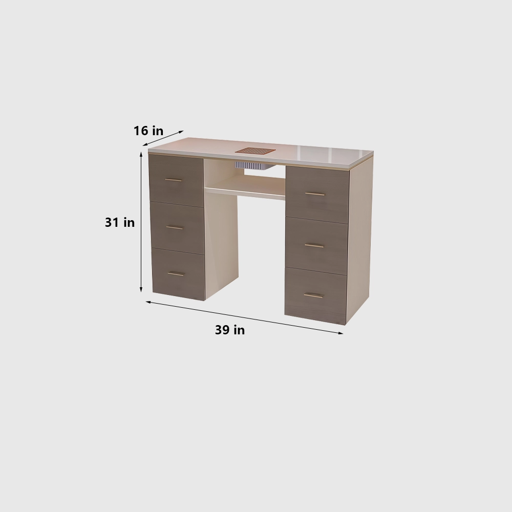 Retro Cream Marble Nail Desk with Storage - image 7