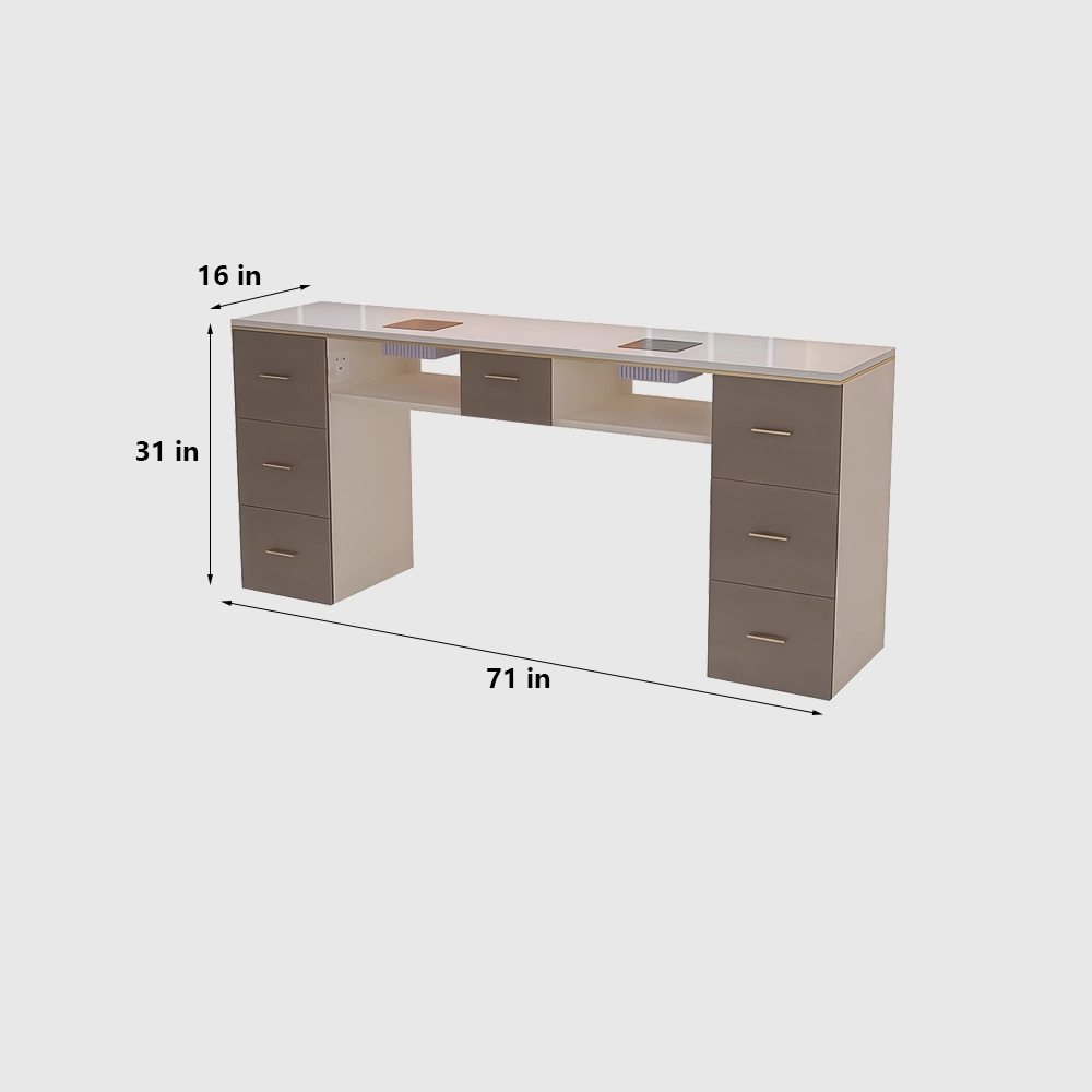 Retro Cream Marble Nail Desk with Storage - image 8