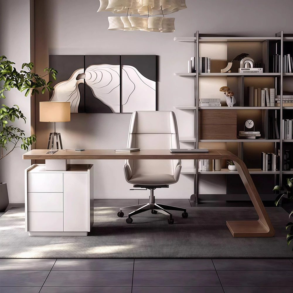 Walnut Cream Desk Solid Wood Executive Office - image 2