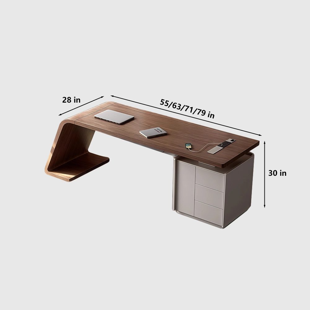 Walnut Cream Desk Solid Wood Executive Office - image 7