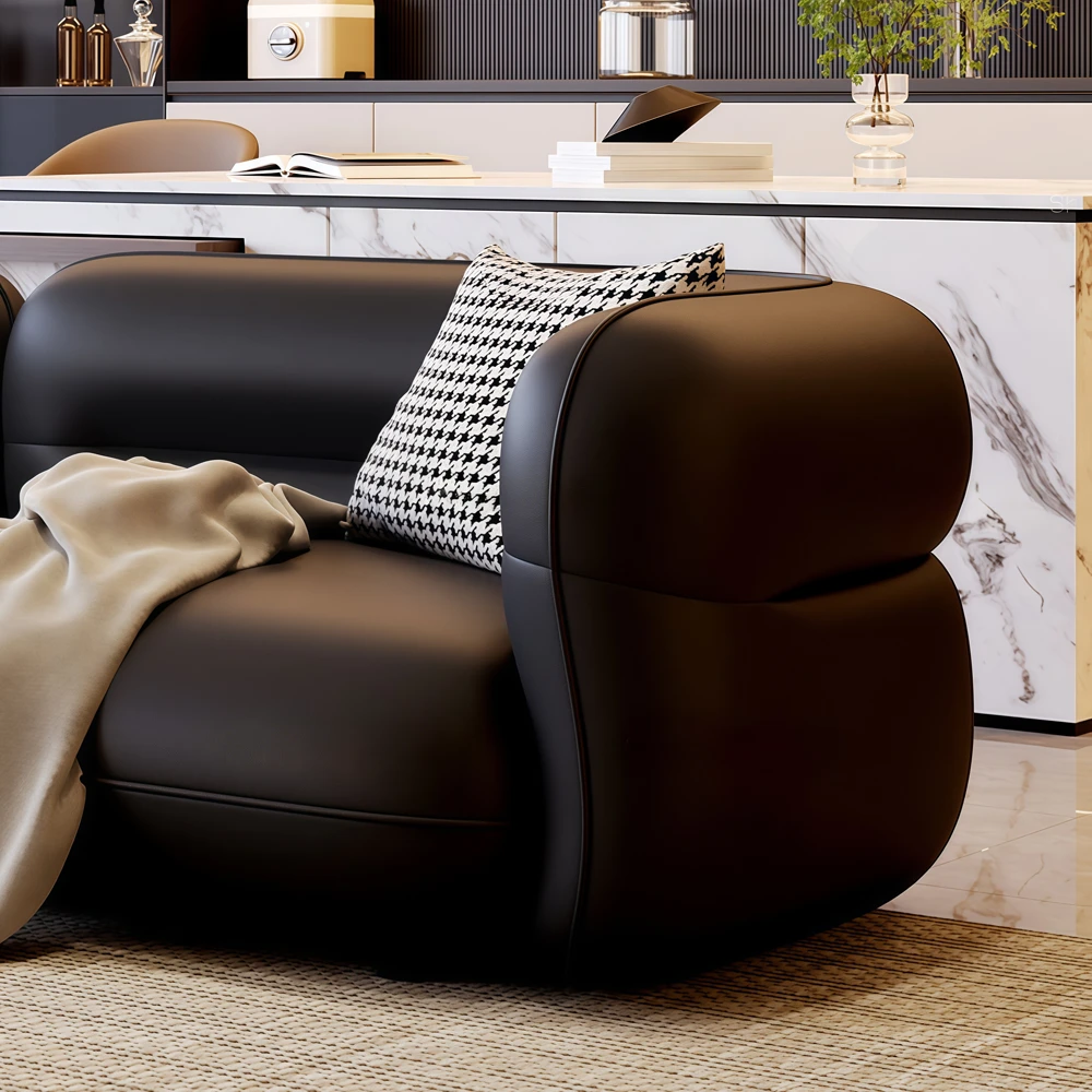 Curved Black Leather Sofa for Large Living Rooms - image 4