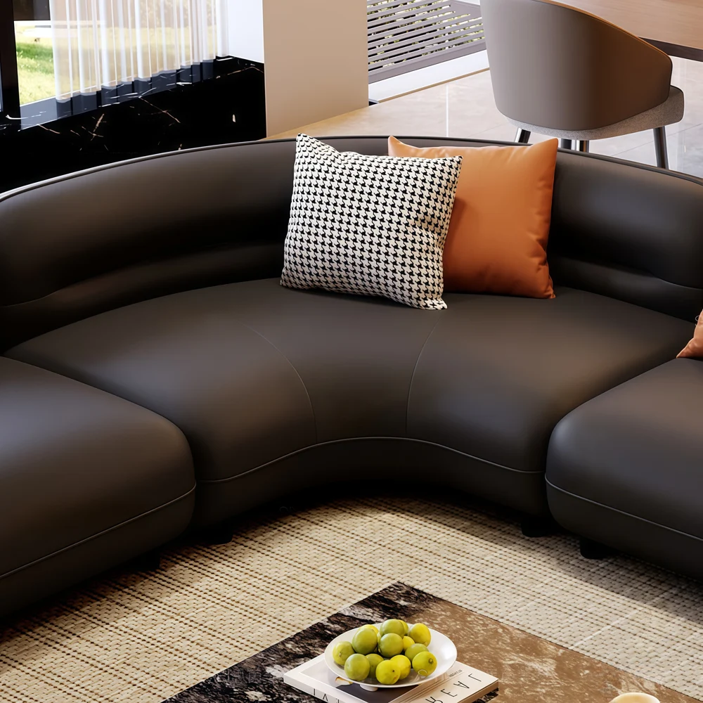 Curved Black Leather Sofa for Large Living Rooms - image 5