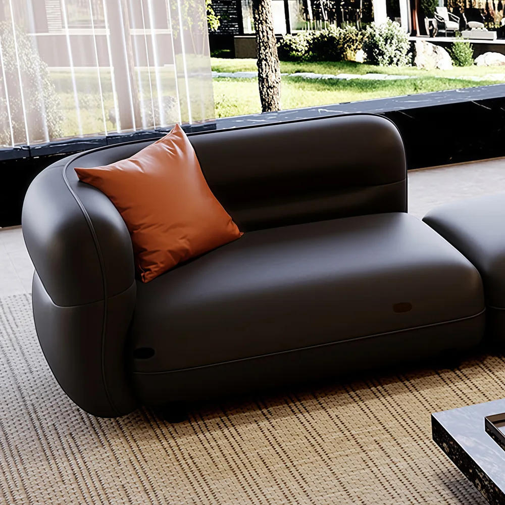 Curved Black Leather Sofa for Large Living Rooms - image 6