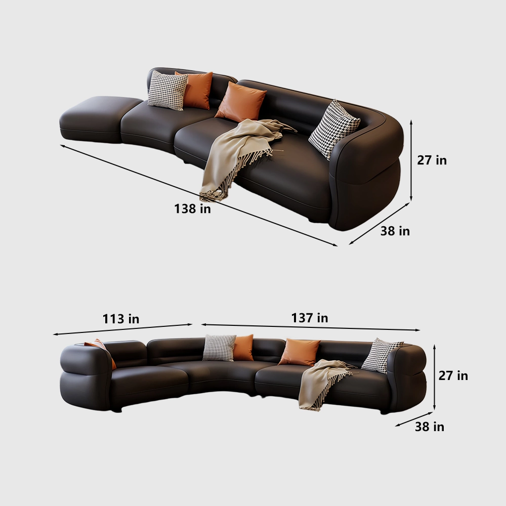 Curved Black Leather Sofa for Large Living Rooms - image 8