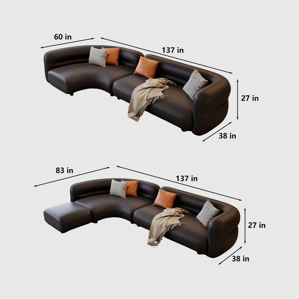 Curved Black Leather Sofa for Large Living Rooms - image 9