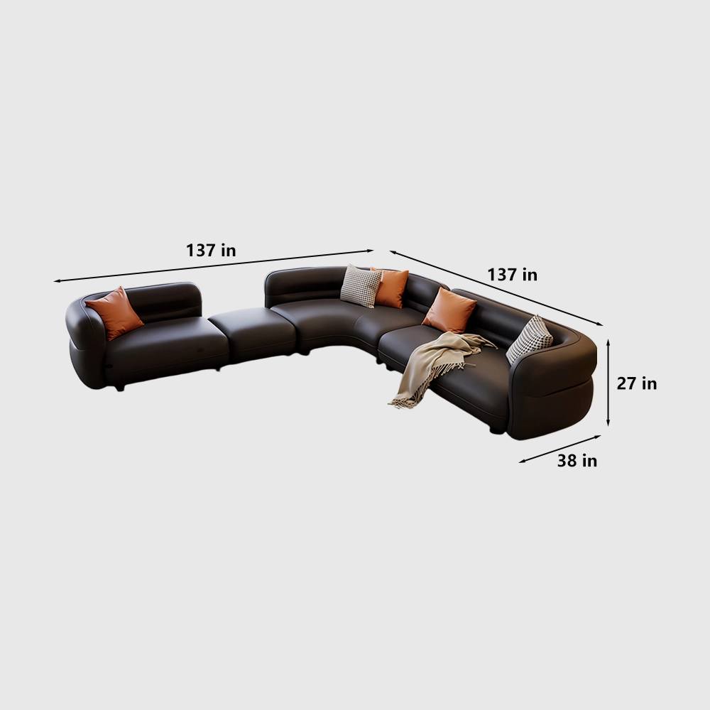 Curved Black Leather Sofa for Large Living Rooms - image 10